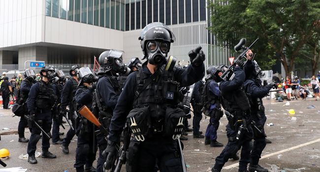 Heavily armed policemen in Hong Kong